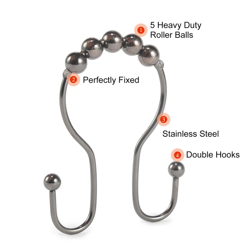 Goowin Shower Curtain Hooks, 12 Pcs Shower Curtain Rings, Stainless Steel Bronze Shower Curtain Hooks Rings Rust Proof, Balance Sliding Anti-Drop Double Shower Hooks for Shower Curtain Rod (Bronze) - Image 4
